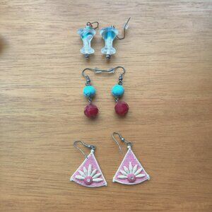 Lot of 3 sets of FASHION EARRINGS: COCKTAILS, BEADS AND CLOTH